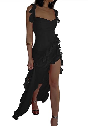 Amazon.com: Ecirod Womens Square Neck Slip Slit Maxi Dress